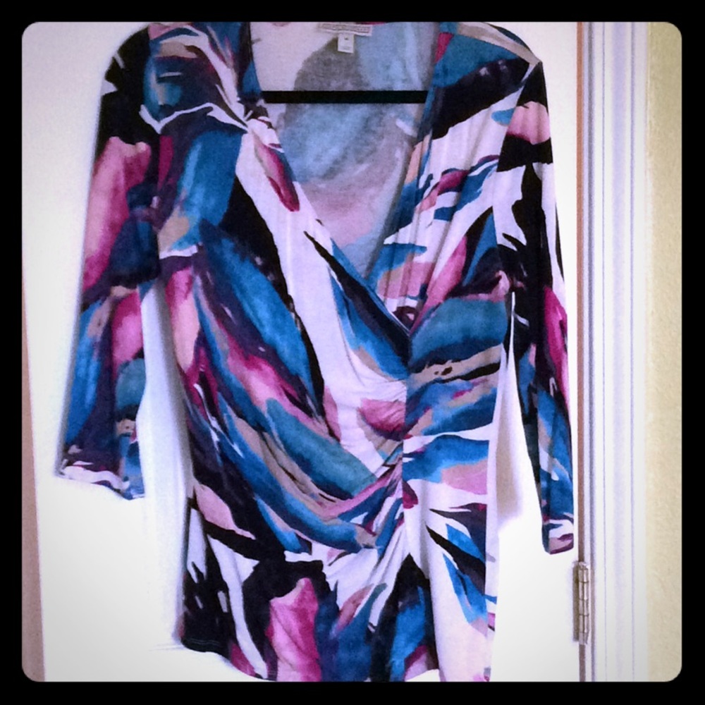 3/4 sleeve asymmetrical faux wrap top